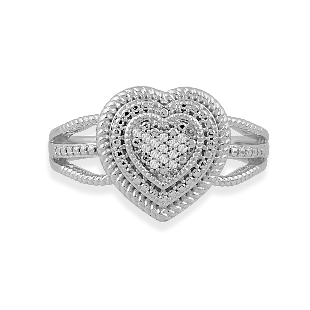 Jewelili Rope Texture Heart Promise Ring with Diamonds in Sterling Silver View 1