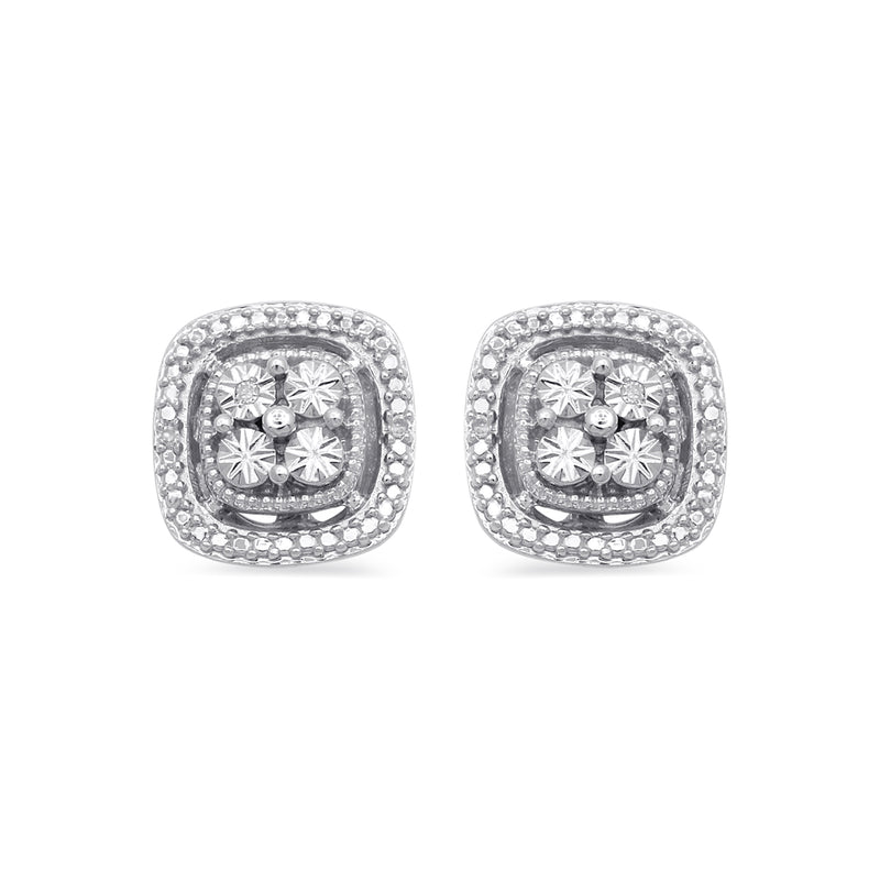 Jewelili Square Shape Stud Earrings with White Diamonds in Sterling Silver View 2