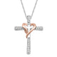 Load image into Gallery viewer, Jewelili 14K Rose Gold Over Sterling Silver With 1/10 CTTW Diamonds Heart Cross Pendant Necklace
