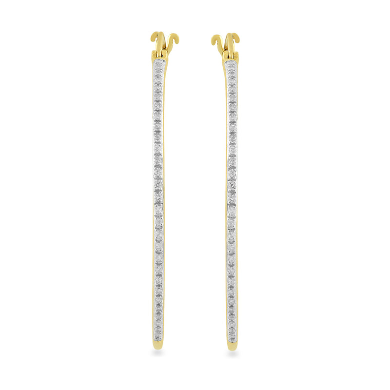 Jewelili Hoop Earrings with Round Natural Diamonds in 14K Yellow Gold over Sterling Silver 1/4 CTTW View 2