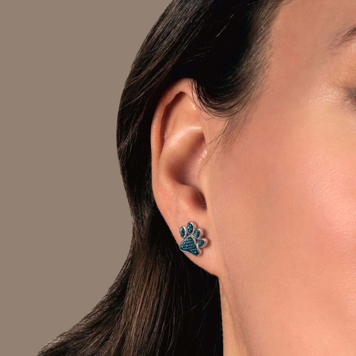 Jewelili Blue Diamond Paw Stud Earrings in Sterling Silver & 1/6