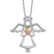 Load image into Gallery viewer, Jewelili Sterling Silver and 10K Rose Gold With Natural White Diamond Angel Heart Pendant Necklace
