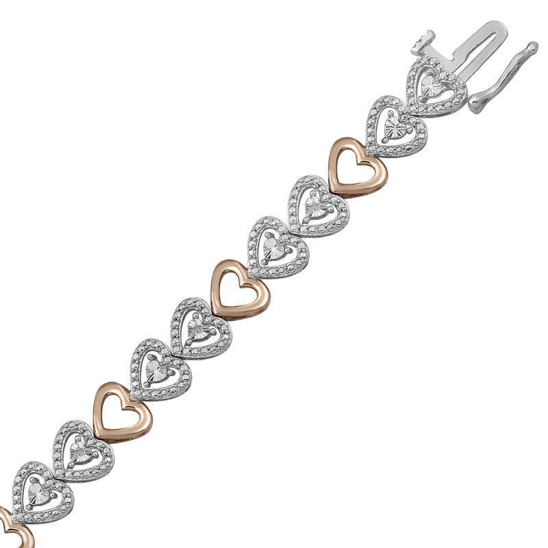 Jewelili Link Bracelet with Heart Miracle Plated White Diamonds in 14K Rose Gold over Brass View 2