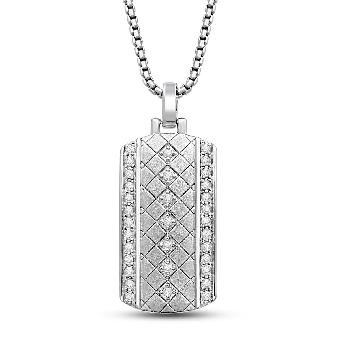 Men's textured DOG Tag Necklace Men's Silver Stainless Steel Diamond  Textured Dog Tag Pendant Necklace Men's Silver Box Chain Necklace 