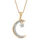 Load image into Gallery viewer, Jewelili 10K Yellow Gold With 1/10 CTTW Natural White Round Diamonds Moon Star Pendant Necklace

