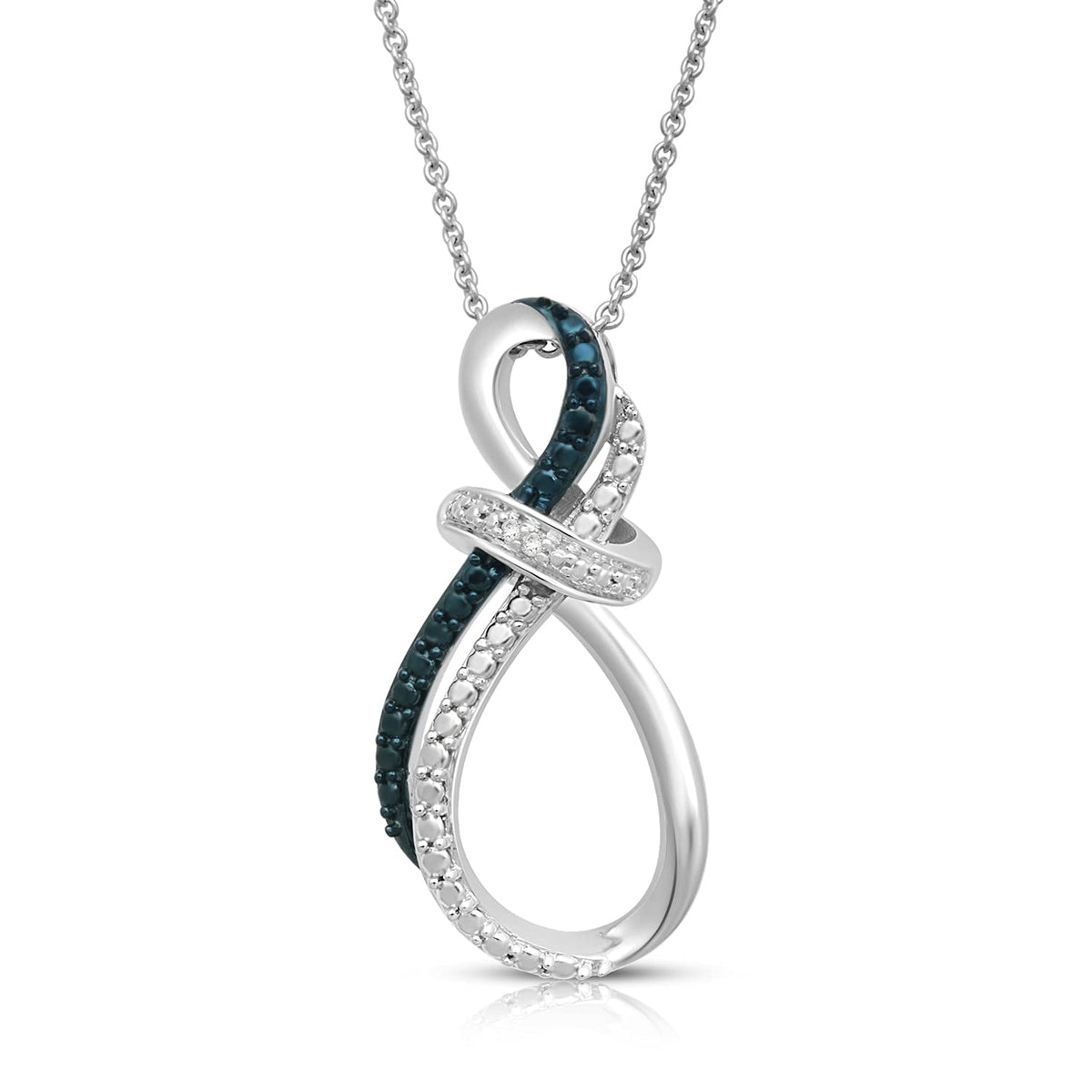 Jewelili Infinity Twist Pendant Necklace with Treated Black, Blue and