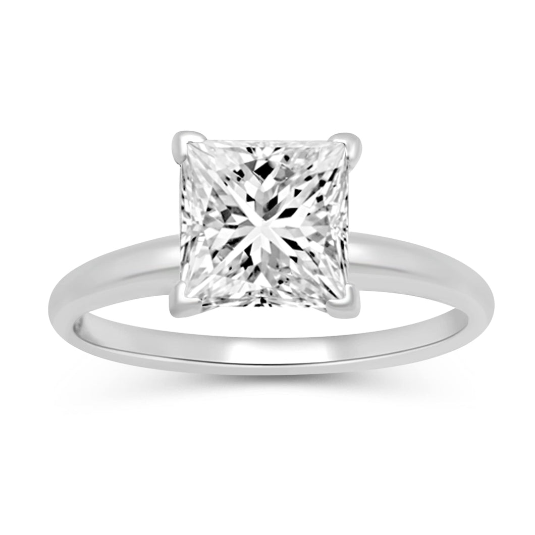 Jewelili 10K White Gold with Princess Cut Cubic Zirconia Solitaire Ring