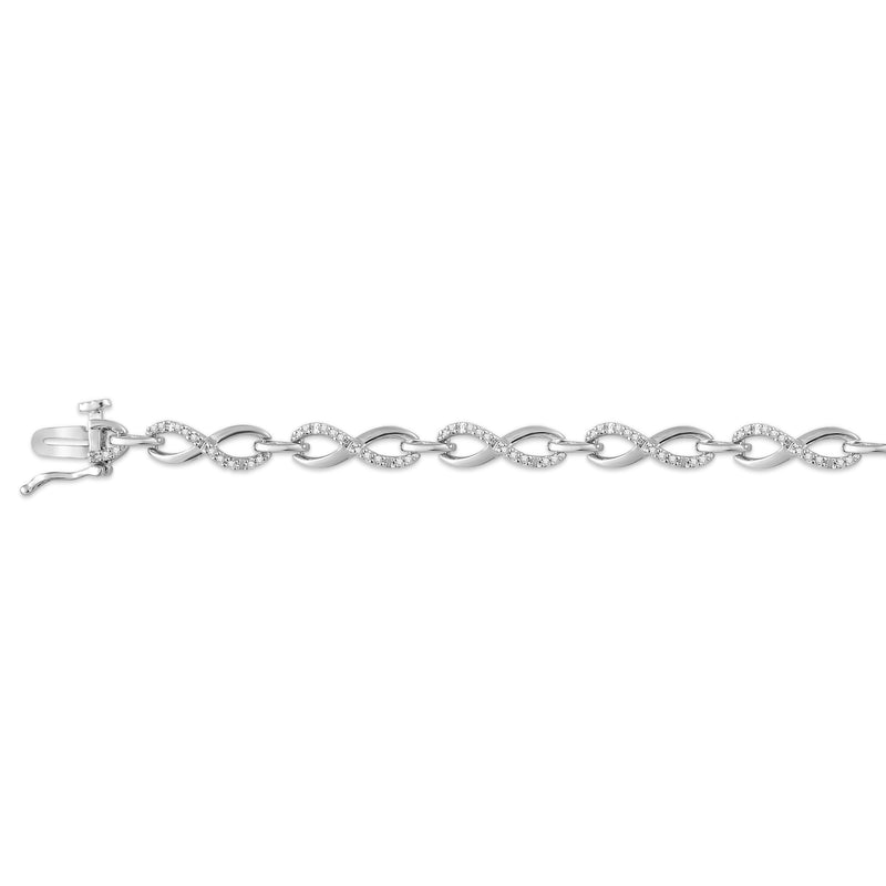 Jewelili Sterling Silver With 1/3 CTTW Round White Diamonds Infinity Bracelet, 7.25"
