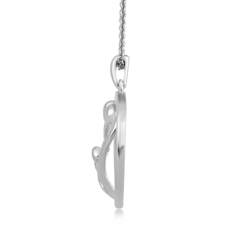 Jewelili Sterling Silver With Parents and Two Children Family Pendant Necklace
