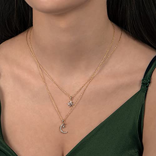 Jewelili 10K Yellow Gold With 1/10 CTTW Natural White Round Diamonds Pendant Necklace