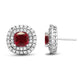 Load image into Gallery viewer, Jewelili Stud Earrings with Cushion Created Ruby and Round Created White Sapphire View 1
