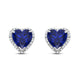Load image into Gallery viewer, Jewelili 10K White Gold with Heart Shape Created Blue Sapphire and 1/10 CTTW Natural White Round Diamonds Stud Earrings
