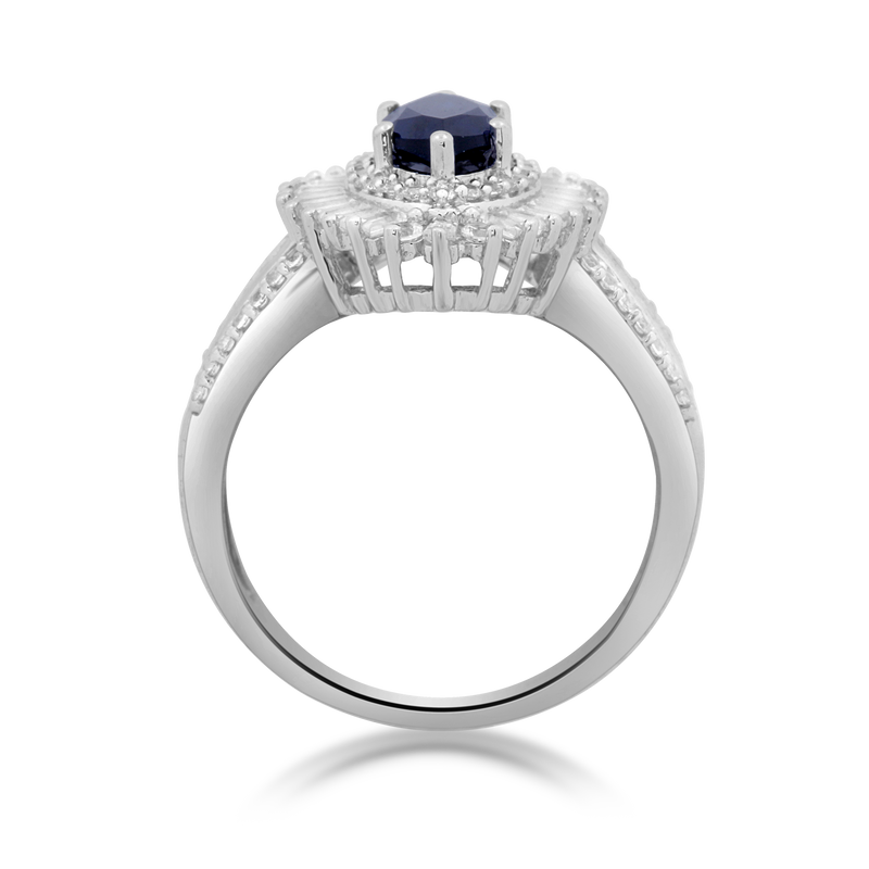 Jewelili Cocktail Ring with Round and Baguette Shape Created White Sapphire in Sterling Silver 10x5mm Marquise Created Blue Sapphire View 5