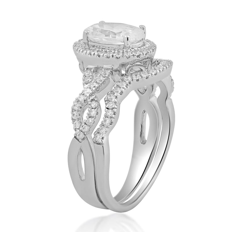 Jewelili Halo Bridal Ring Set with Cubic Zirconia in Sterling Silver View 6