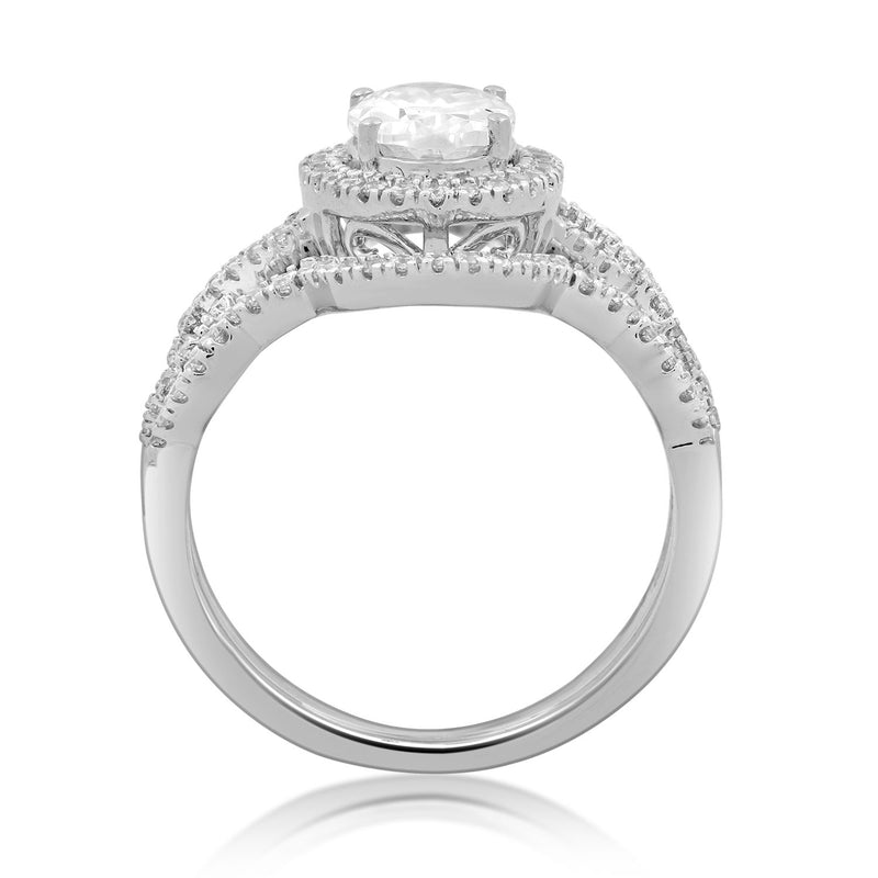 Jewelili Halo Bridal Ring Set with Cubic Zirconia in Sterling Silver View 7