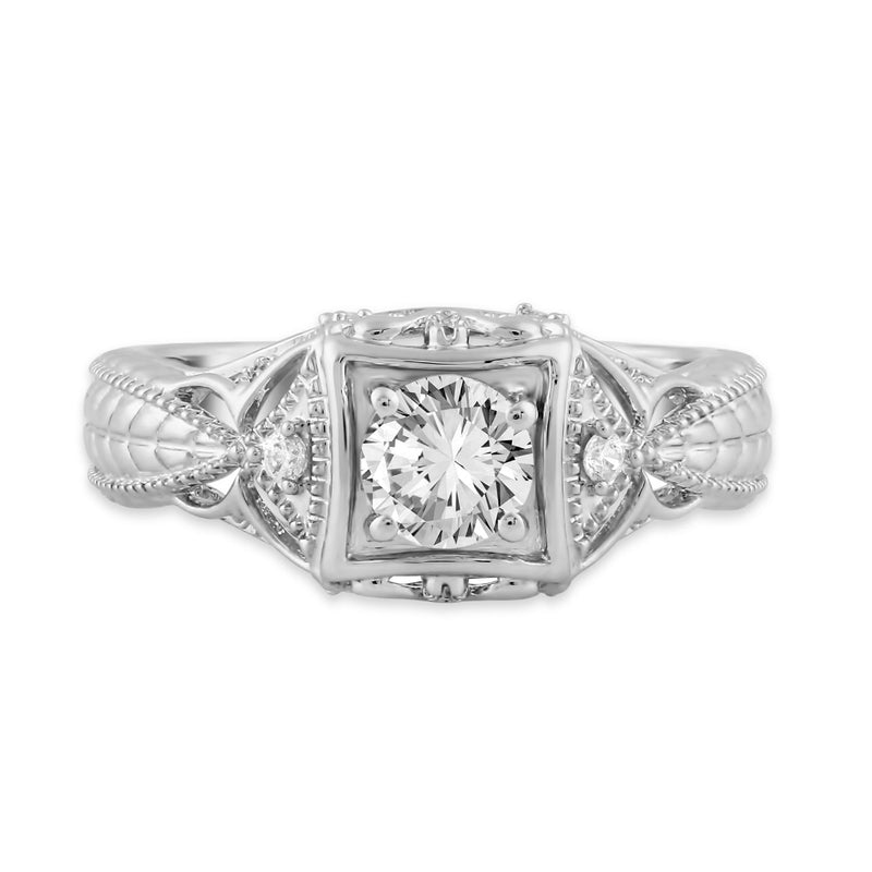 Jewelili Sterling Silver with Cubic Zirconia Vintage Wedding Engagement Ring