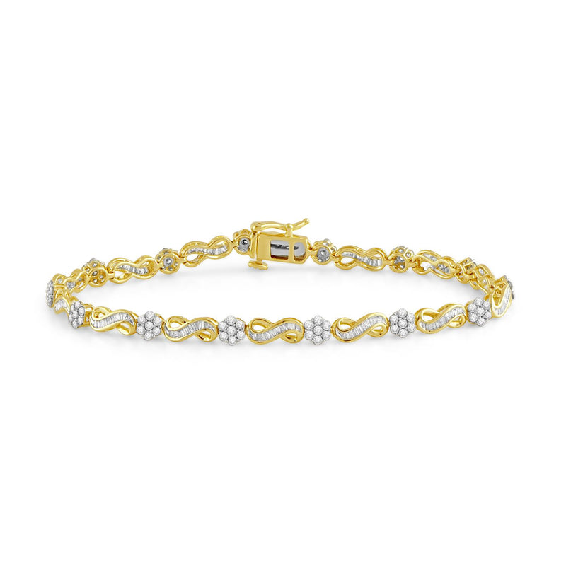 Jewelili Infinity Bracelet with Diamonds in 10K Yellow Gold 2.0 CTTW 7.25"
