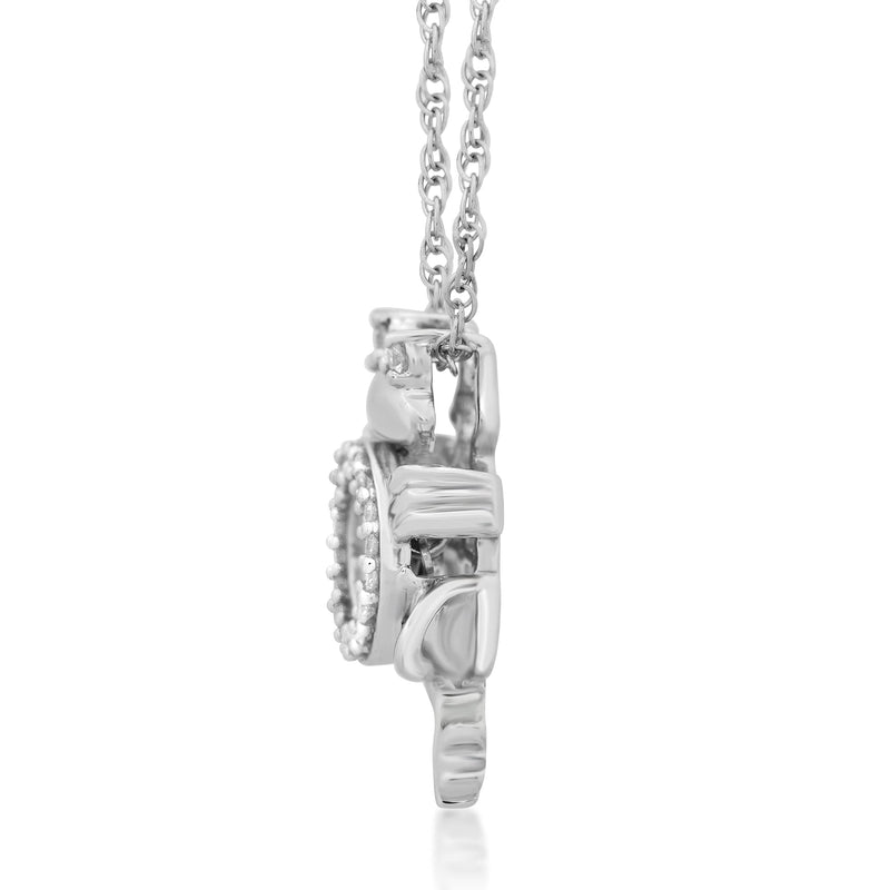 Jewelili Dancing Frog Pendant Necklace with Natural White Round Diamonds in Sterling Silver 1/10 CTTW View 2