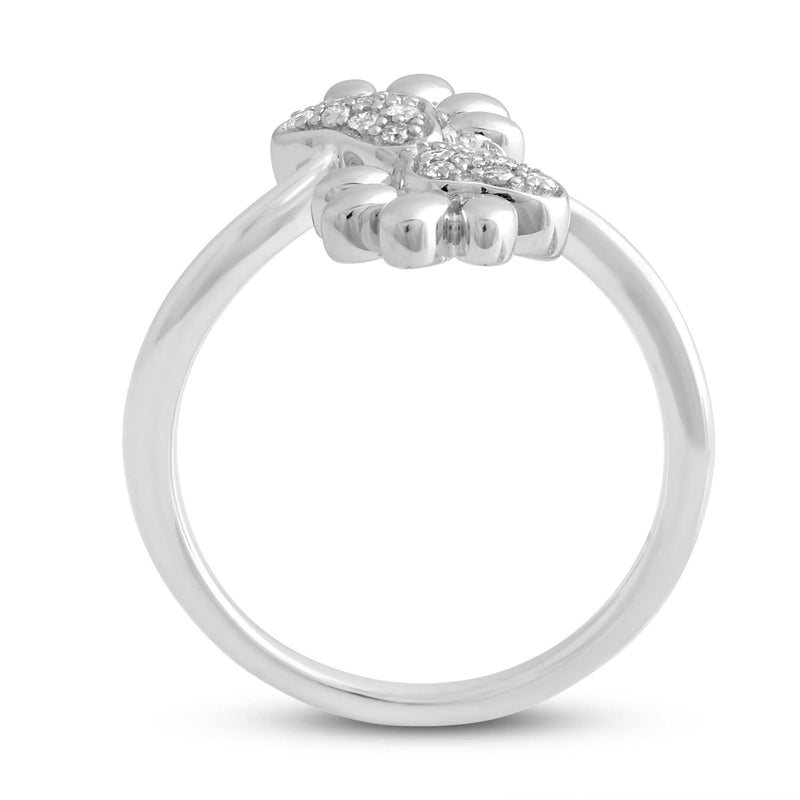 Jewelili Paw Print Ring with Natural White Diamond in Sterling Silver 1/10 CTTW View 3