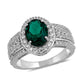 Load image into Gallery viewer, Jewelili Halo Ring with Created Emerald and Created White Sapphire in Sterling Silver View 1
