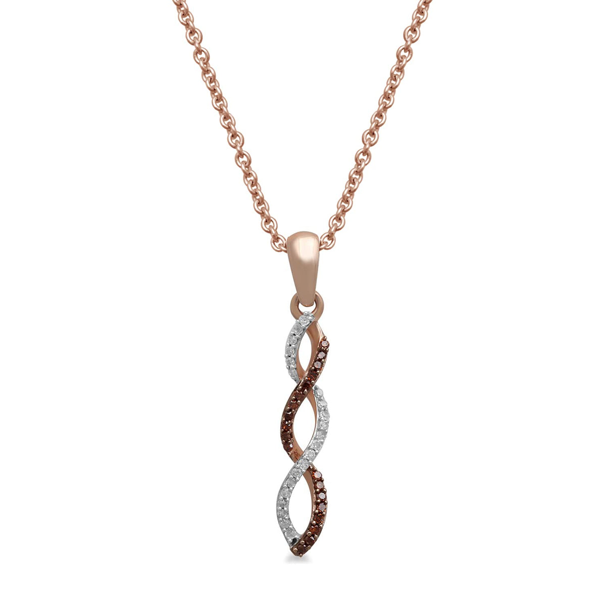 Jewelili Twisted Necklace Pendant With Cognac and Diamonds in 18K Rose