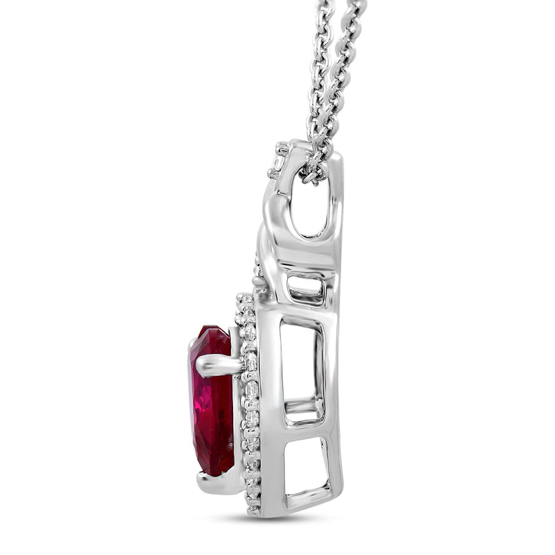 Jewelili Heart Pendant Necklace with Created Ruby and Created White Sapphire in Sterling Silver View 2