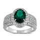 Load image into Gallery viewer, Jewelili Halo Ring with Created Emerald and Created White Sapphire in Sterling Silver View 2

