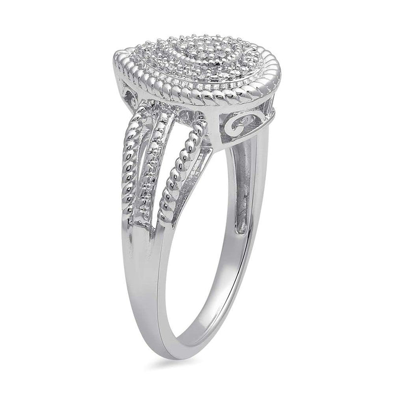 Jewelili Teardrop Ring with Round Cut Diamonds in Sterling Silver View 5