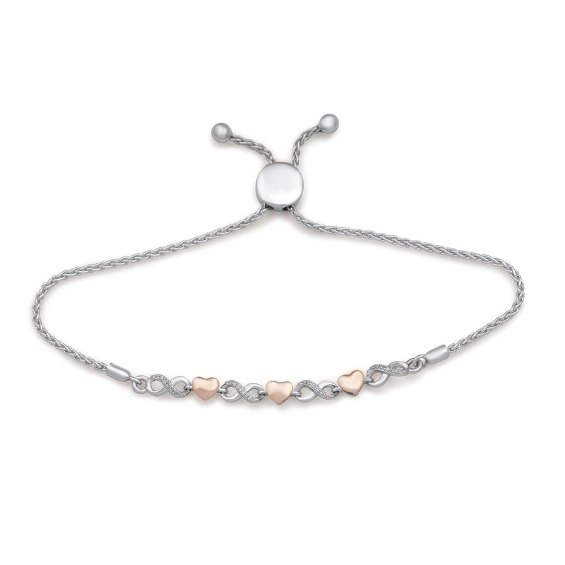 Jewelili Infinity and Heart Shape Bolo Bracelet with Natural White Round Diamonds in 10K Rose Gold over Sterling Silver View 1