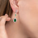 Load image into Gallery viewer, Jewelili Teardrop Drop Earrings with Pear and Round Simulated Emerald, Created Round White Sapphire in Sterling Silver View 2
