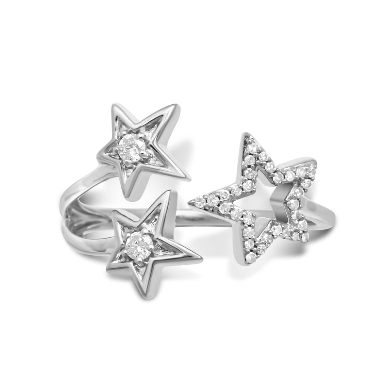 Jewelili Star Ring with Diamonds in Sterling Silver 1/5 CTTW View 5