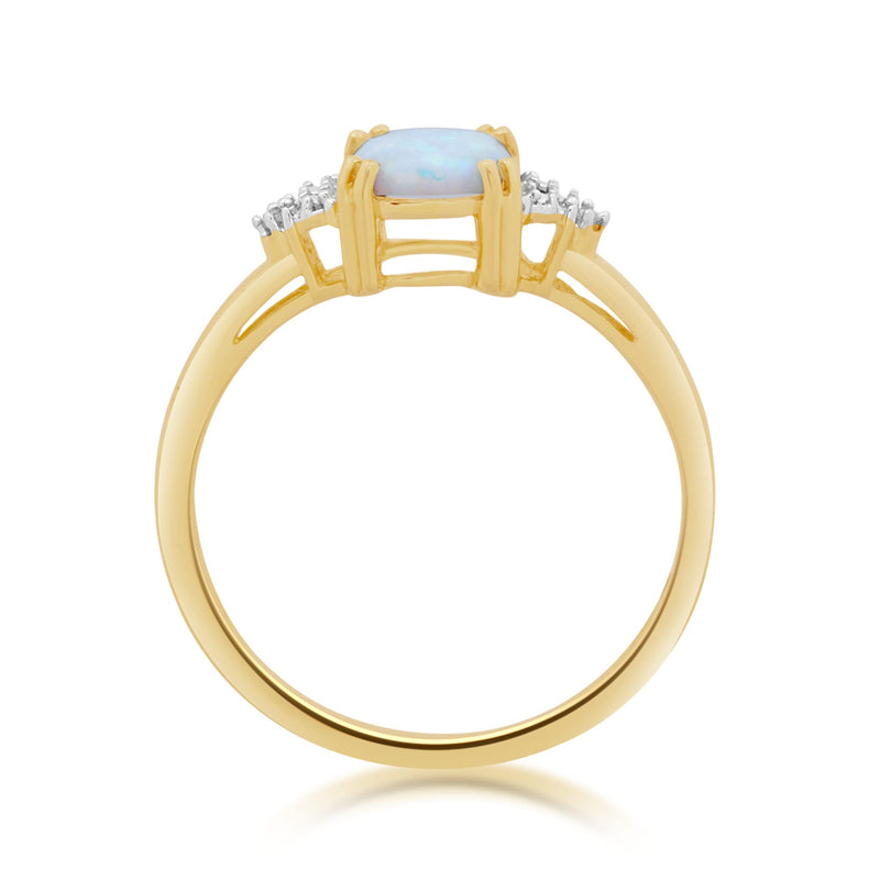 Jewelili Ring with Created Opal and White Diamonds in 10K Yellow Gold View 4