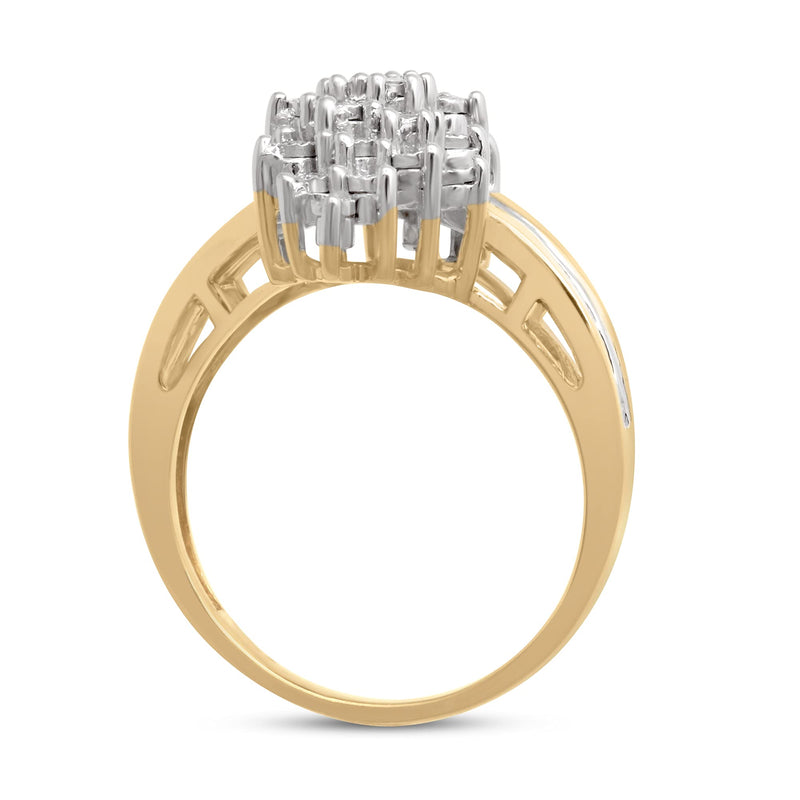 Jewelili Yellow Gold over Sterling Silver With 1/4 CTTW Natural White Diamonds Cluster Ring