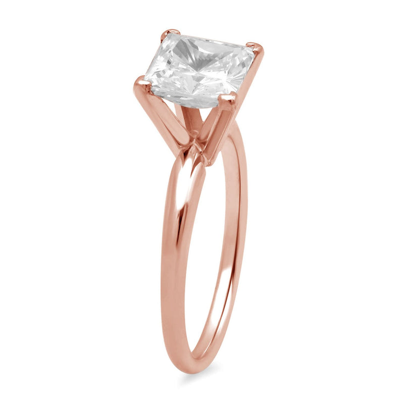 Jewelili 14K Rose Gold With 1/5 CTTW Princess Cut Solitaire Diamonds Ring