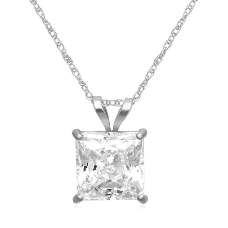 Jewelili 10K White Gold With Cubic Zirconia Solitaire Pendant Necklace
