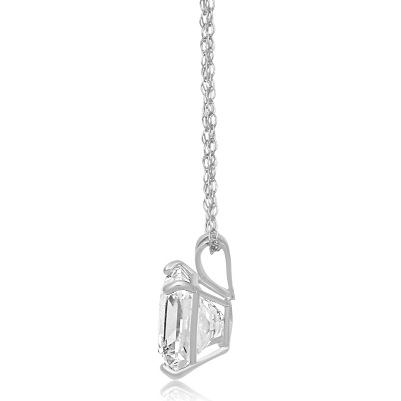 Jewelili 10K White Gold With Cubic Zirconia Solitaire Pendant Necklace