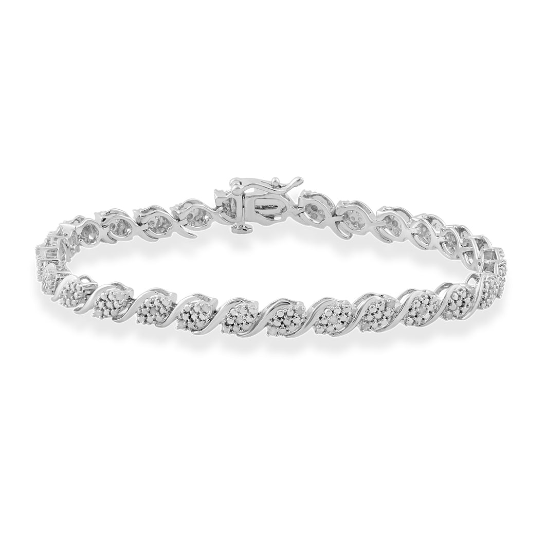 Jewelili Link Bracelet with Natural White Round Diamonds in Sterling Silver 1/2 CTTW 7.25