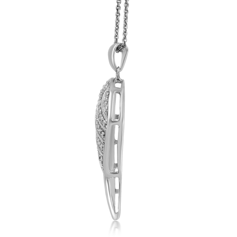 Jewelili Sterling Silver With 1/10 CTTW Diamonds Angel Wing Pendant Necklace