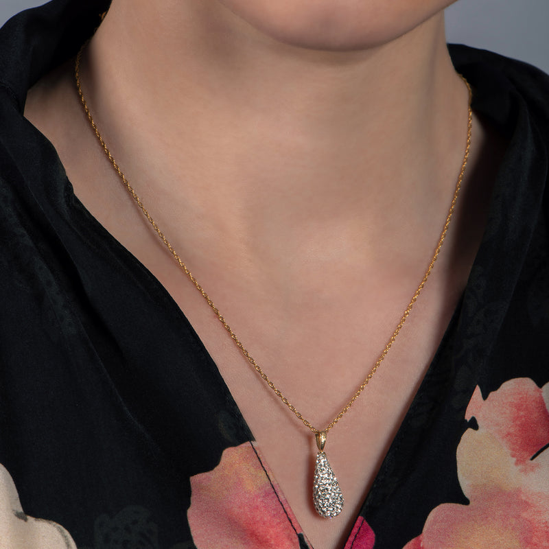 Jewelili 10K Yellow Gold With Cubic Zirconia Crystal Teardrop Pendant Necklace