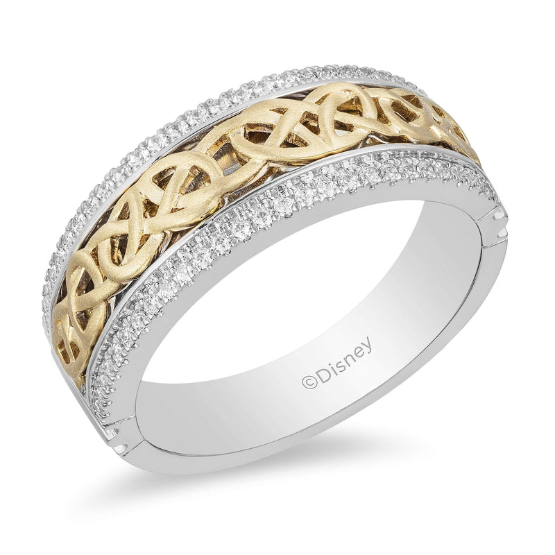 Enchanted Disney Fine Jewelry 14K White and Yellow Gold 1/4 Cttw Mens Ring – inspired by Merida Celtic Knot