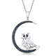 Load image into Gallery viewer, Jewelili Sterling Silver Treated Blue Diamonds Owl On Moon Pendant Necklace
