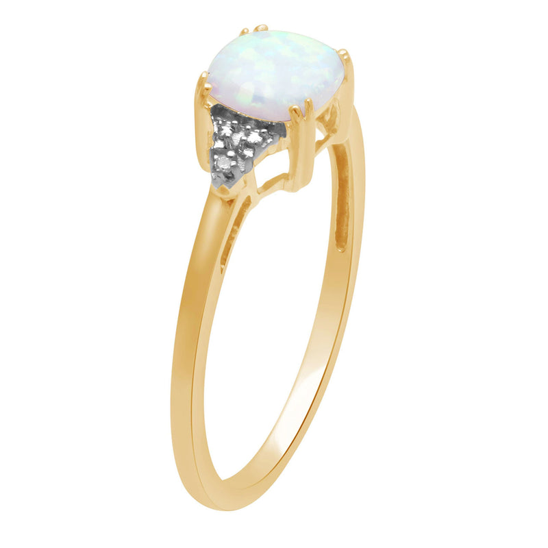 Jewelili Ring with Created Opal and White Diamonds in 10K Yellow Gold View 5