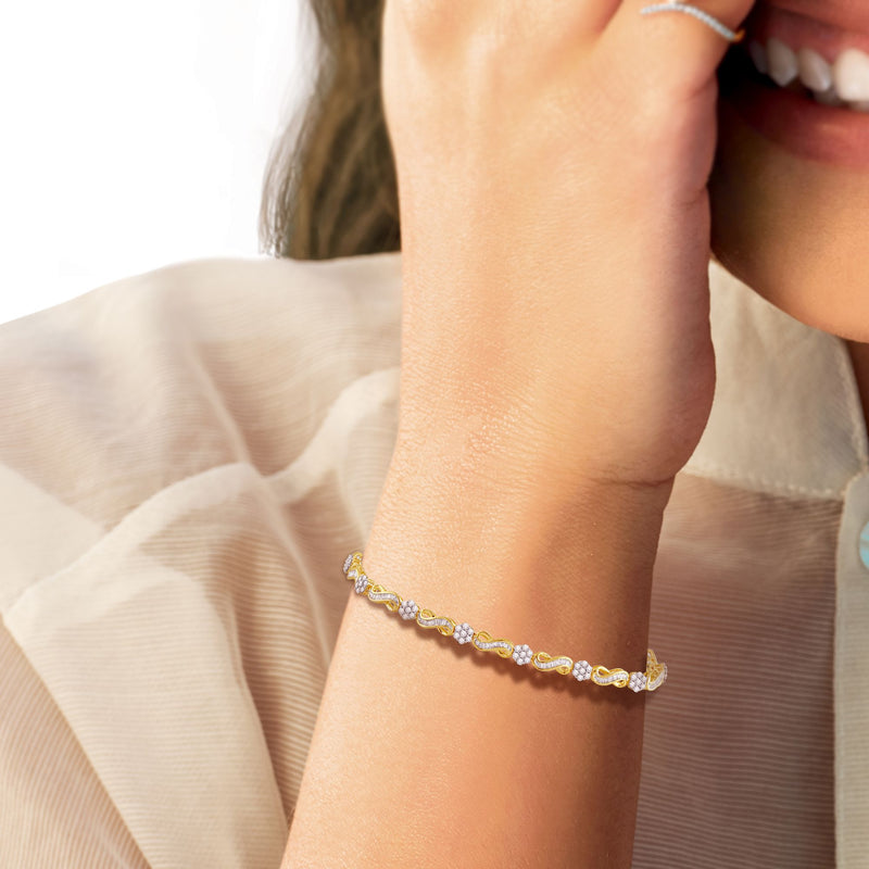 Jewelili Infinity Bracelet with Diamonds in 10K Yellow Gold 2.0 CTTW 7.25" View 2