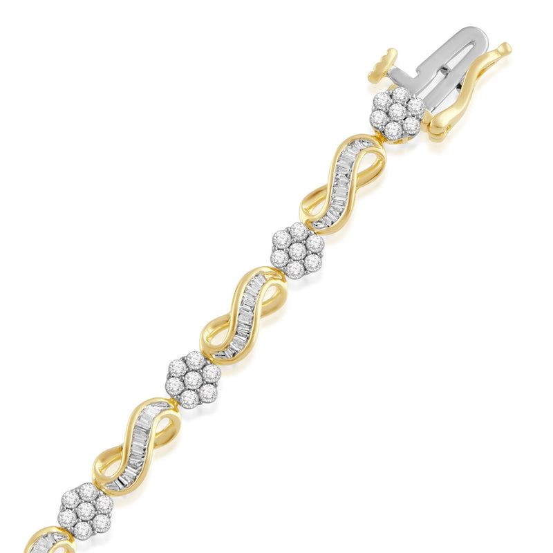 Jewelili Infinity Bracelet with Diamonds in 10K Yellow Gold 2.0 CTTW 7.25" View 1