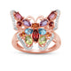 Load image into Gallery viewer, Jewelili 14K Rose Gold over Sterling Silver 1/20 CTTW Diamond and Multi Gemstones Butterfly Ring
