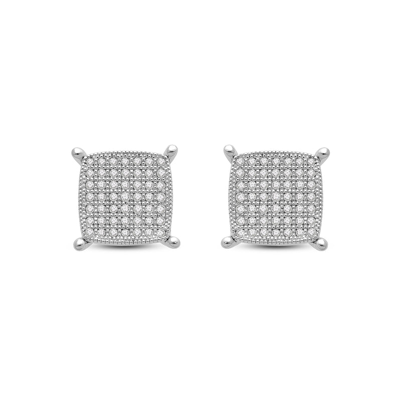 Jewelili Sterling Silver with 1/4 CTTW Natural White Round Diamond's Mens Stud Earrings
