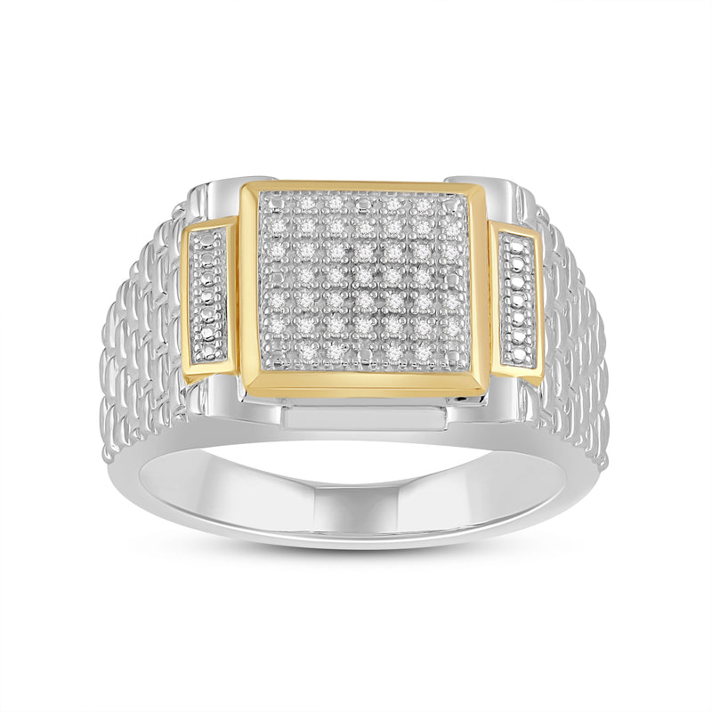Jewelili 18K Yellow Gold Over Sterling Silver 1/10 CTTW Natural White Round Cut Diamonds Men's Ring