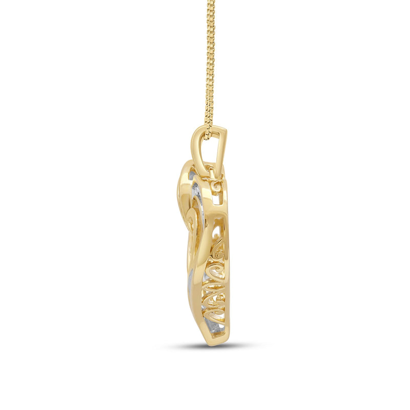 Jewelili Yellow Gold Over Sterling Silver with 1/2 Cttw Diamonds Natural White Round and Baguette Women Heart Necklace