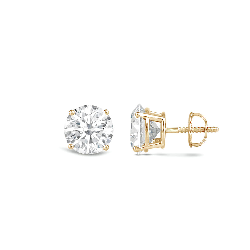Jewelili 14K Solid Yellow Gold Classic Four Prong Stud Earrings | IGI Certified Round Cut Lab Grown Diamond | Screw Back Posts | 0.10 CTW (F Color, SI2 Clarity) | With Gift Box