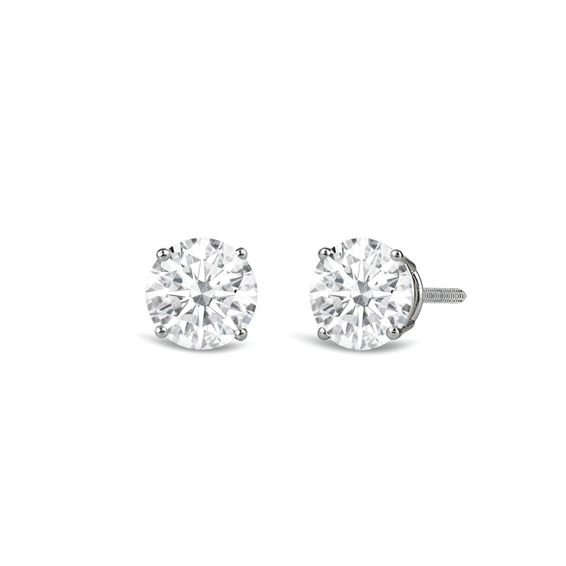 Jewelili 14K Solid White Gold Classic Four Prong Stud Earrings | IGI Certified Round Cut Lab Grown Diamond | Screw Back Posts | 0.10 CTW (F Color, SI2 Clarity) | With Gift Box